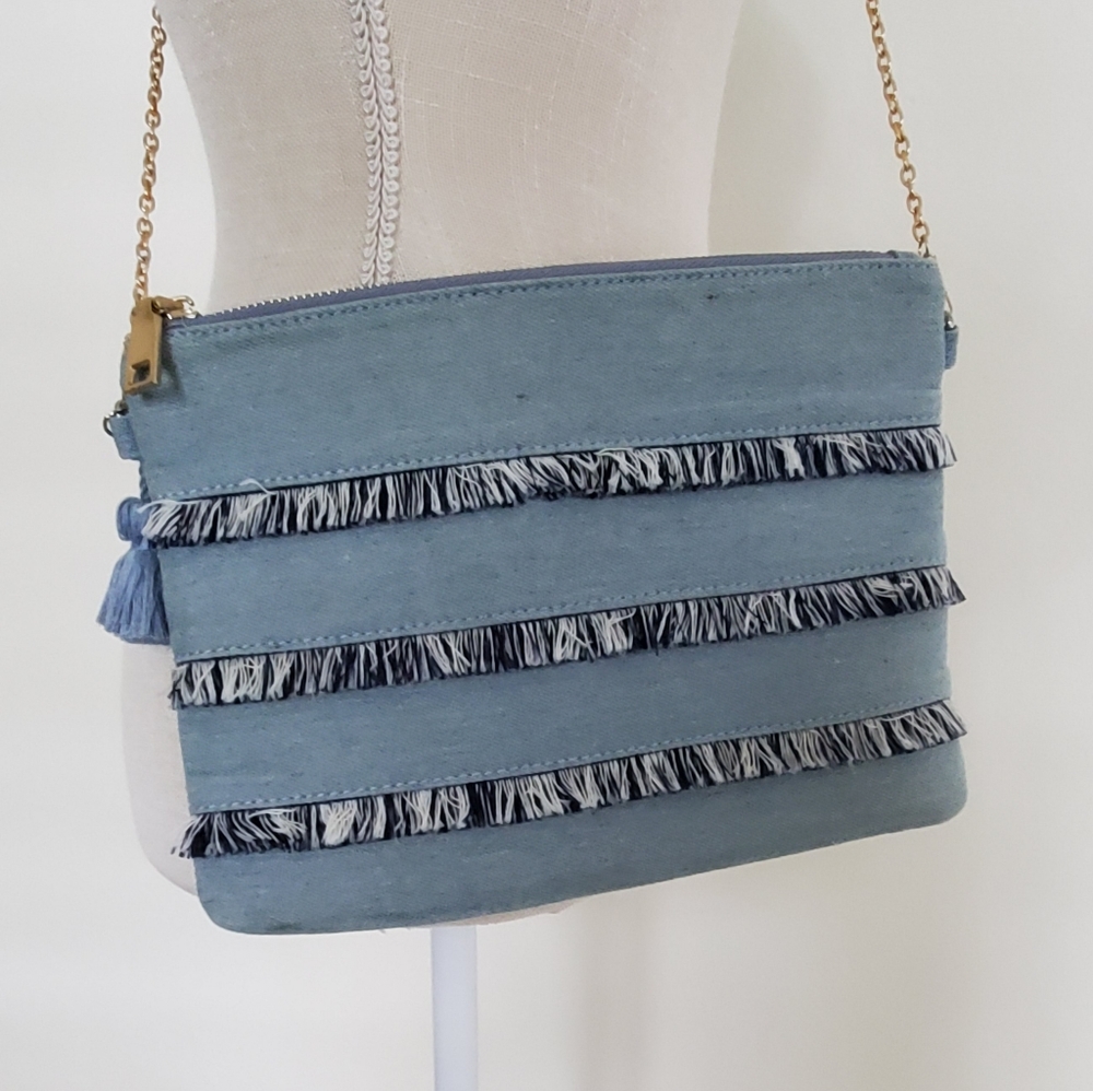 Denim Clutch with Removable Chain - Picture 2 of 8